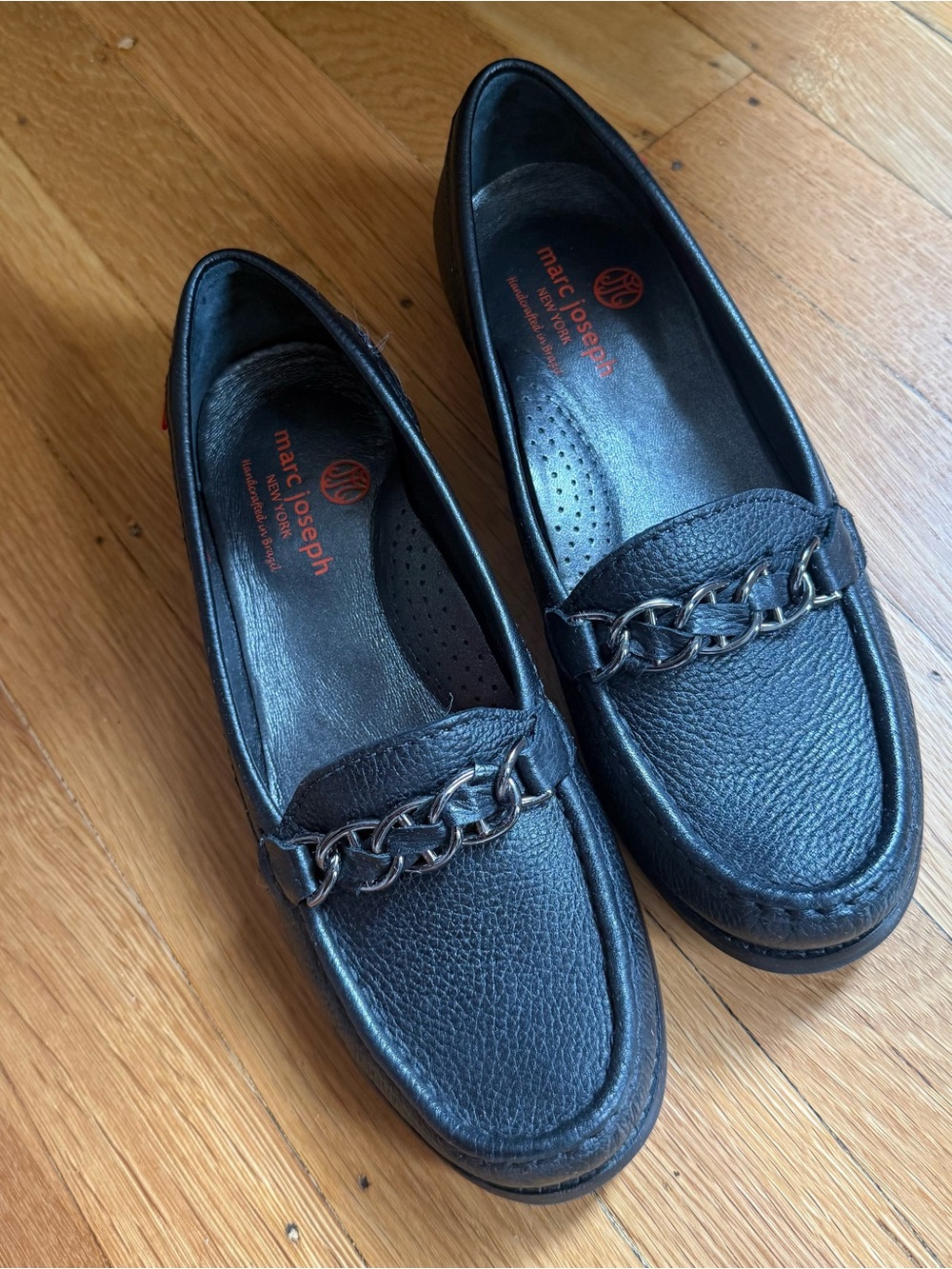 Marc Joseph Black Leather Chain-Trim Loafers